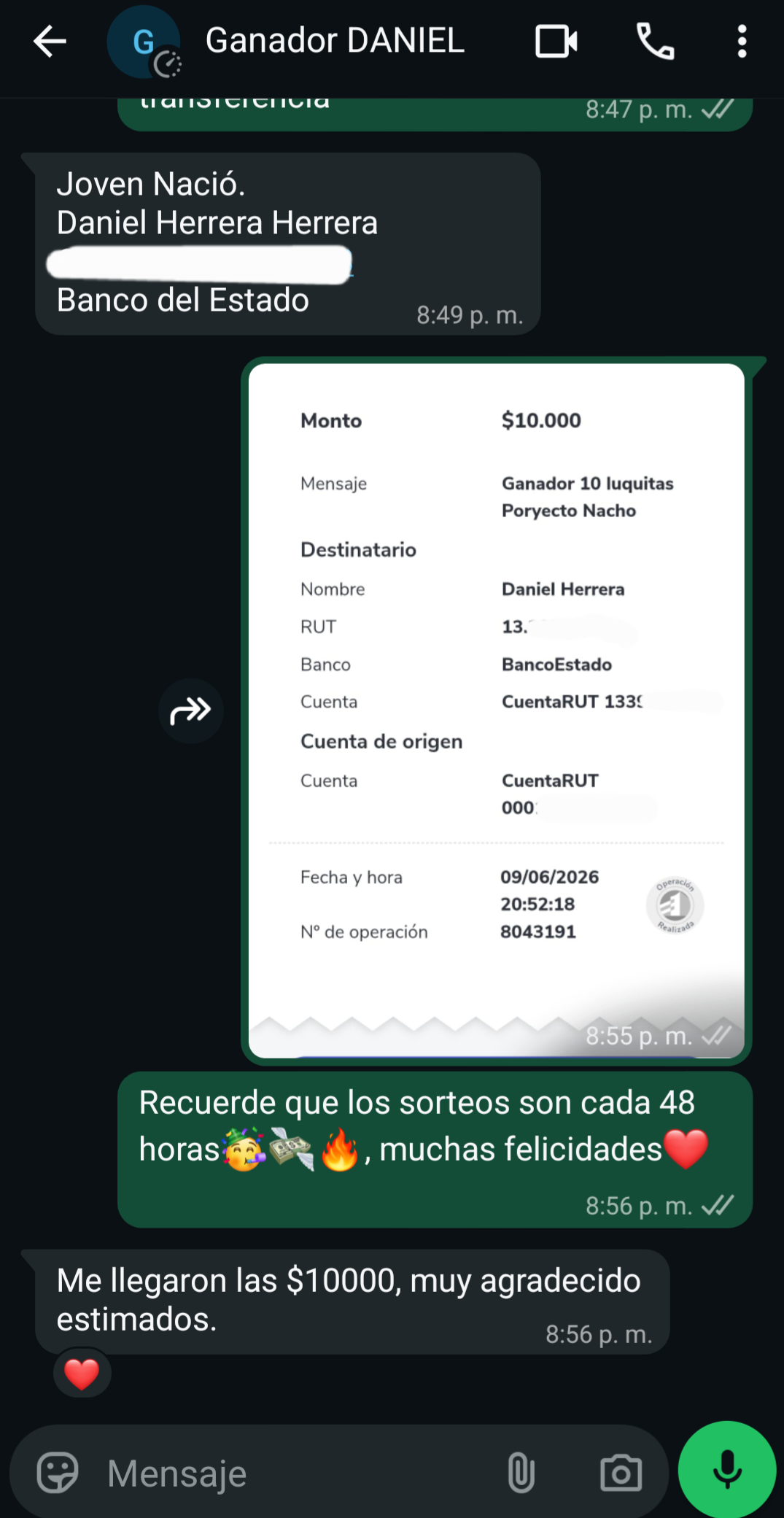 GANADOR/A N#7-10LUQUITAS CADA 48HRS