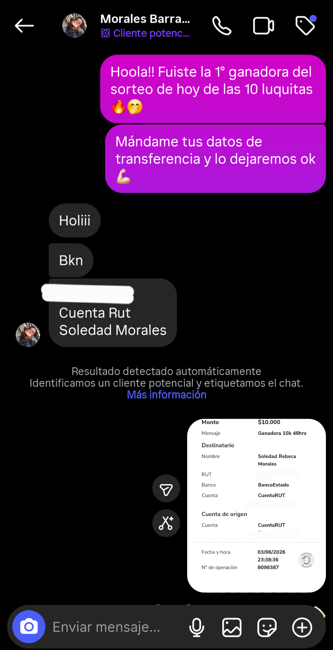 GANADOR/A N#3-10LUQUITAS CADA 48HRS